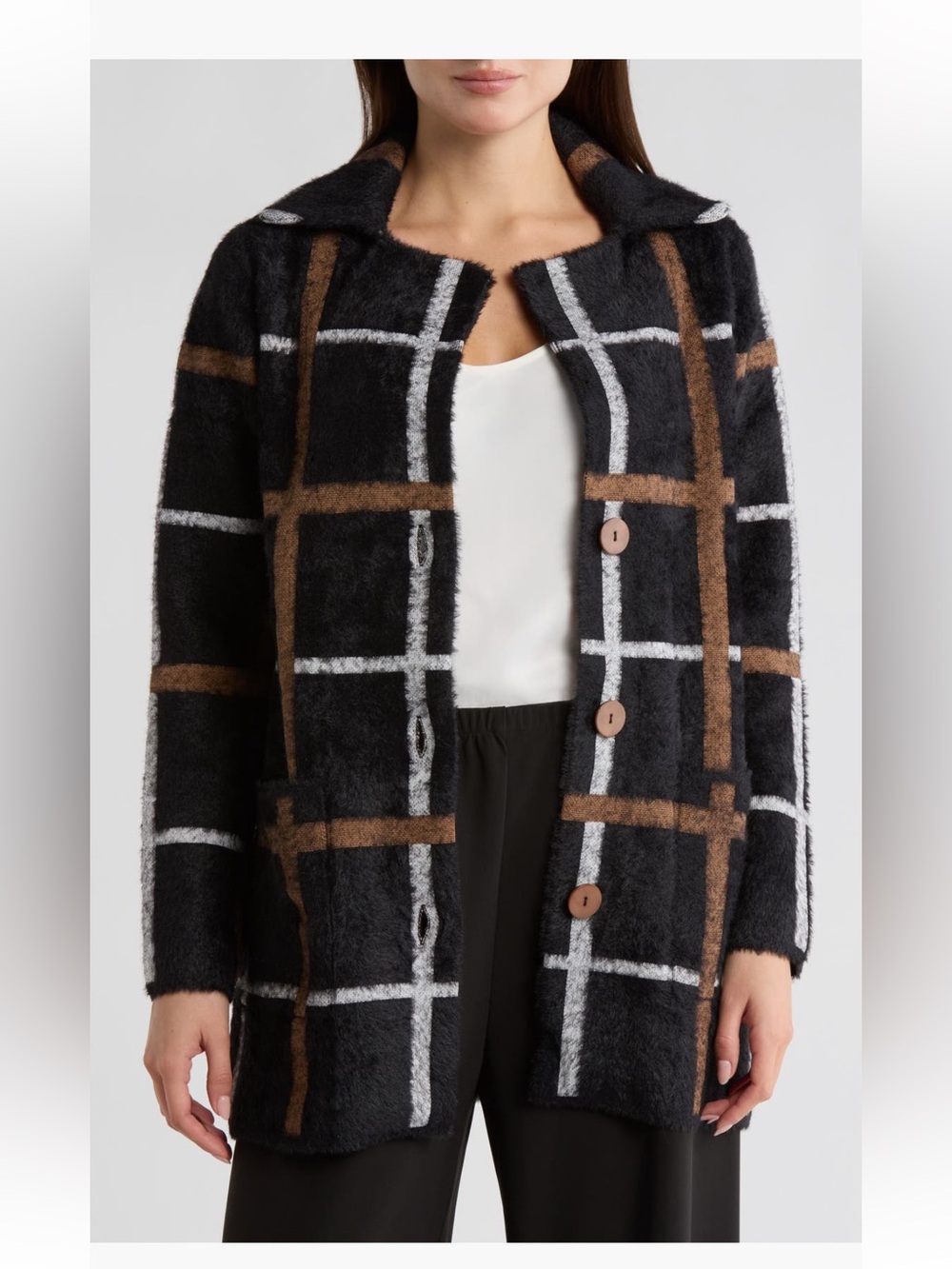 NWT tahari size small Black Plaid Button-Front